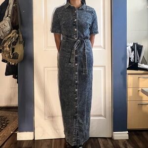 Fashion Nova Dark Blue Denim Maxi Dress
